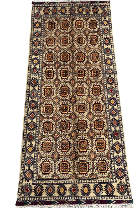 Afghan Hand Knotted/ Knitted Ala bakhmal Hallway Runner 6.5ftx2.7ft (AL-RU-6X2-Y/W-N) (Mazar-e-sharif) - Kabul Rugs