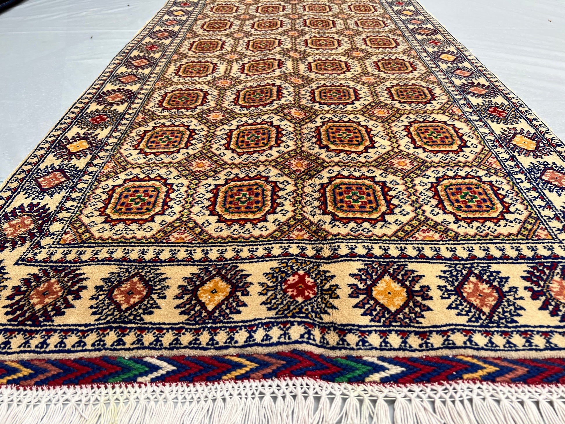 Afghan Hand Knotted/ Knitted Ala bakhmal Hallway Runner 6.5ftx2.7ft (AL-RU-6X2-Y/W-N) (Mazar-e-sharif) - Kabul Rugs