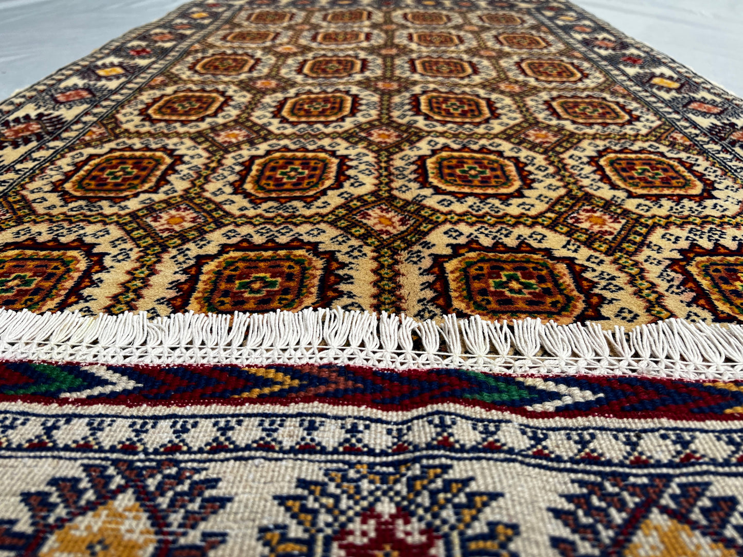 Afghan Hand Knotted/ Knitted Ala bakhmal Hallway Runner 6.5ftx2.7ft (AL-RU-6X2-Y/W-N) (Mazar-e-sharif) - Kabul Rugs