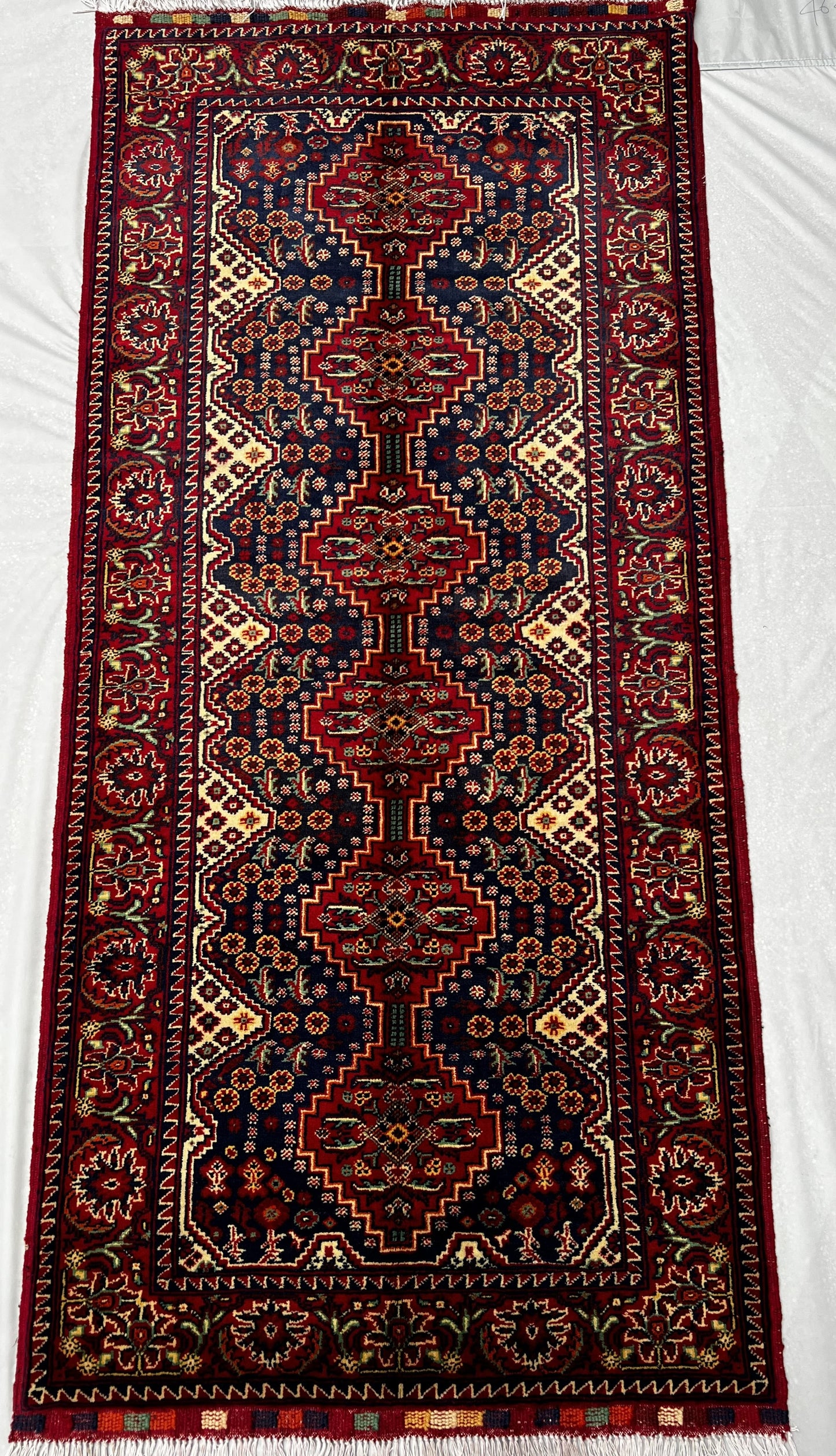 Hand Knitted/ Knotted Hallway Runner Yousuf Bayi Merino 6.7ftx3.1ft (YB-RU-6X3-R/Y-N) (Mazar-e-Sharif) - Kabul Rugs