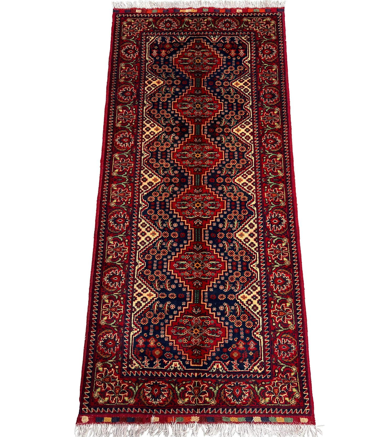 Hand Knitted/ Knotted Hallway Runner Yousuf Bayi Merino 6.7ftx3.1ft (YB-RU-6X3-R/Y-N) (Mazar-e-Sharif) - Kabul Rugs