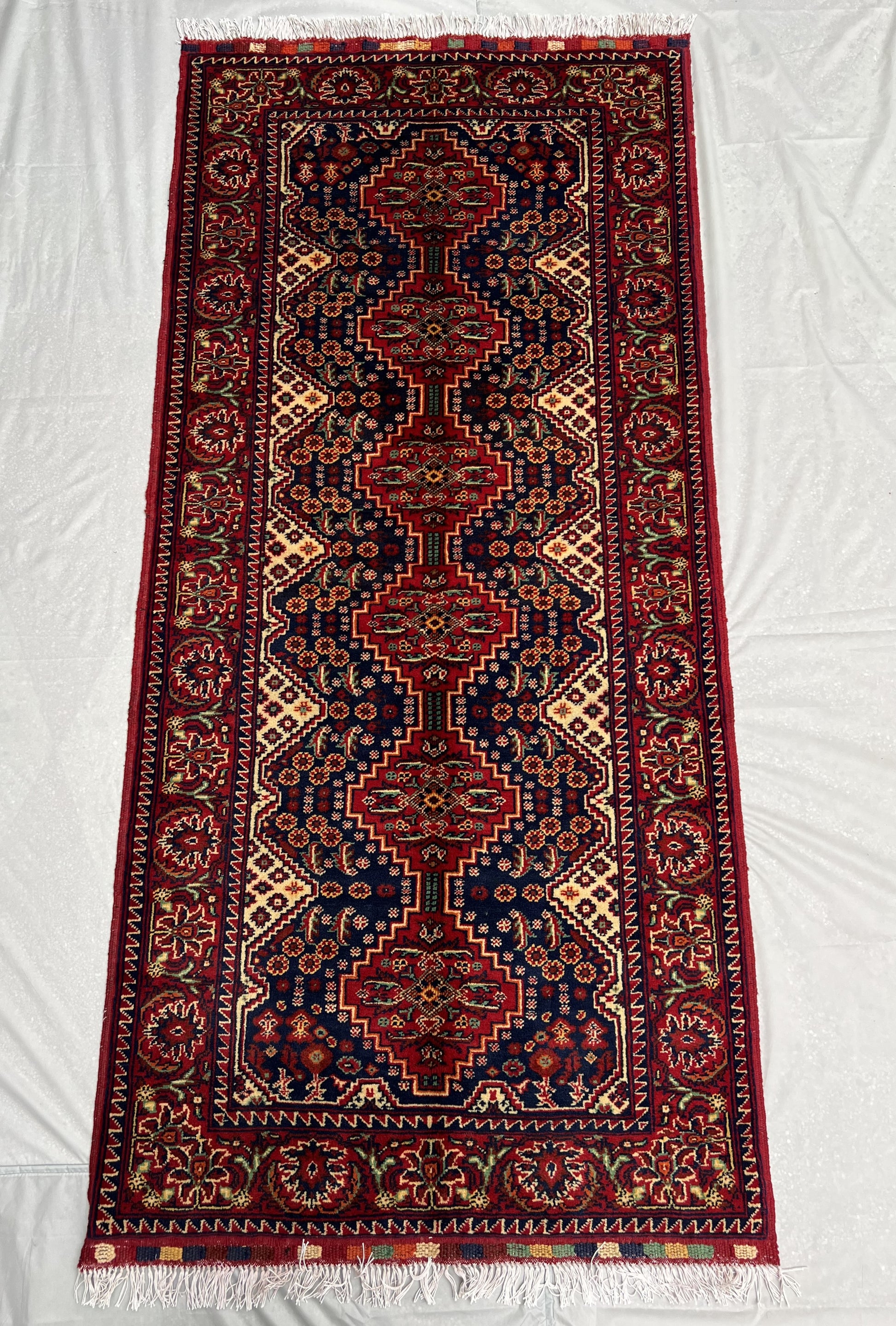 Hand Knitted/ Knotted Hallway Runner Yousuf Bayi Merino 6.7ftx3.1ft (YB-RU-6X3-R/Y-N) (Mazar-e-Sharif) - Kabul Rugs