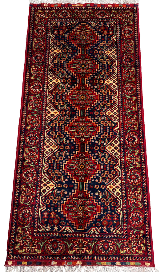 Hand Knitted/ Knotted Hallway Runner Yousuf Bayi Merino Wool 7ftx3.1ft (YB-RU-7X3-R/Y-N) (Mazar-e-Sharif) - Kabul Rugs