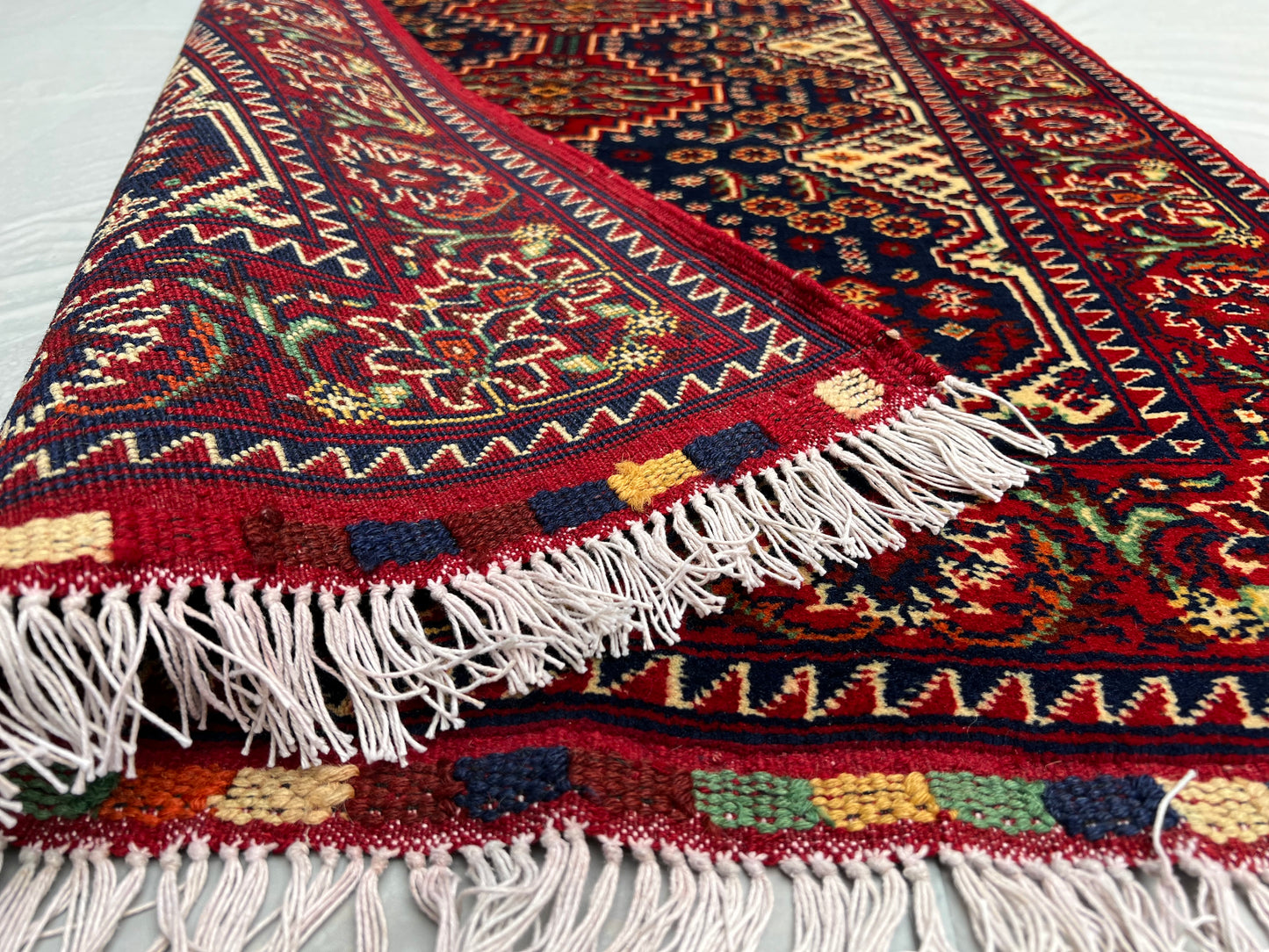 Hand Knitted/ Knotted Hallway Runner Yousuf Bayi Merino 6.7ftx3.1ft (YB-RU-6X3-R/Y-N) (Mazar-e-Sharif) - Kabul Rugs