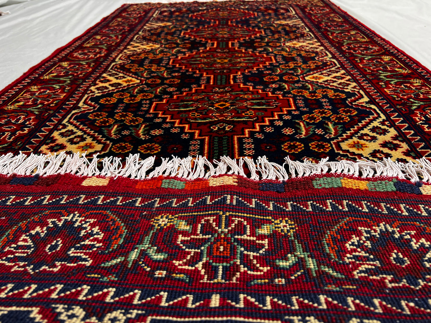 Hand Knitted/ Knotted Hallway Runner Yousuf Bayi Merino 6.7ftx3.1ft (YB-RU-6X3-R/Y-N) (Mazar-e-Sharif) - Kabul Rugs