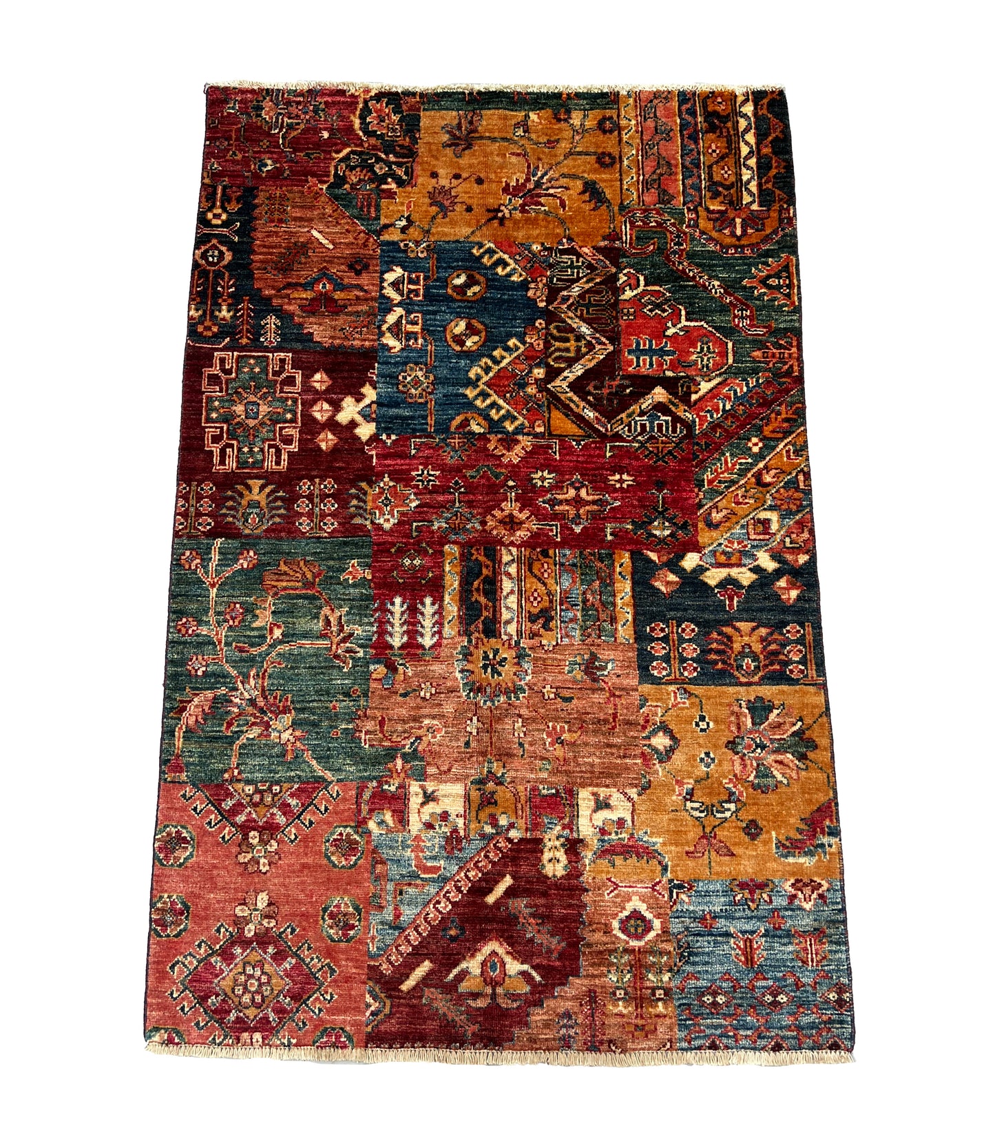 Afghan Hand Knotted/ Knitted Living Room/Dining Room Chob Rang(Shawl Design) Area Rug 4.7ftx3.1ft (CH-M-4.7X3.12-6-N) (Kabul) - Kabul Rugs