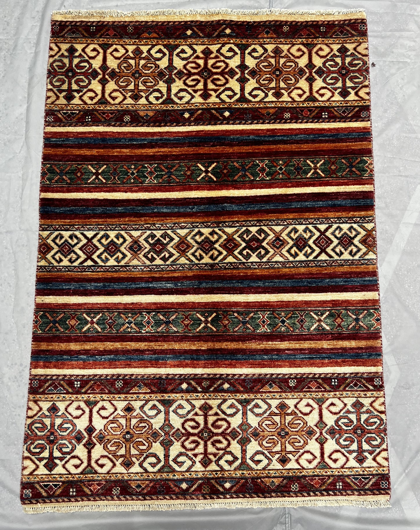 Afghan Hand Knotted/ Knitted Living Room/Dining Room Chob Rang(Shawl Design) Area Rug 4.7ftx3.2ft (CH-M-4.7X3.25-7-N) (Kabul) - Kabul Rugs