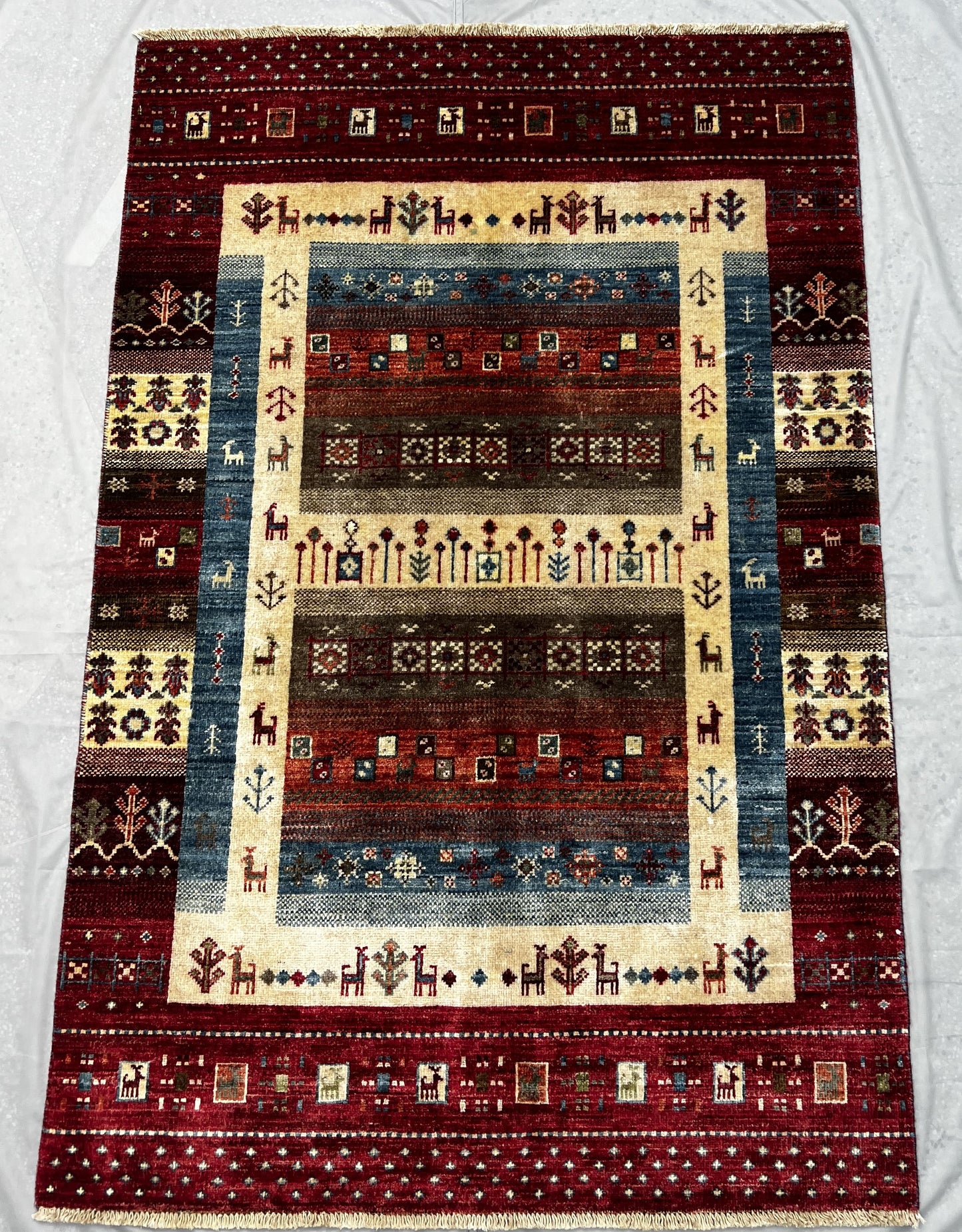 Afghan Hand Knotted/ Knitted Living Room/Dining Room Chob Rang(Shawl Design) Area Rug 4.8ftx3.2ft (CH-M-4.86X3.22-8-N) (Kabul) - Kabul Rugs