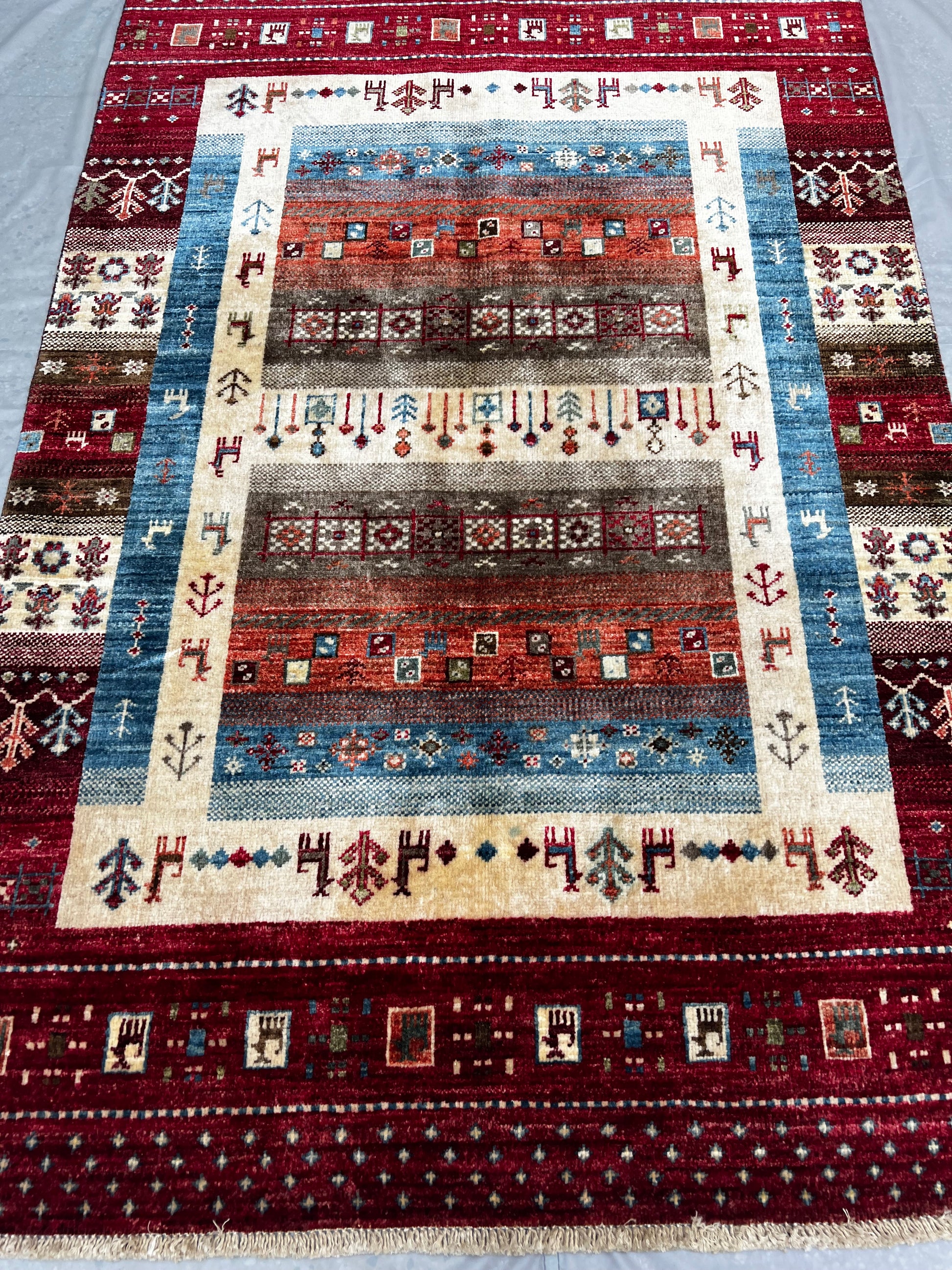 Afghan Hand Knotted/ Knitted Living Room/Dining Room Chob Rang(Shawl Design) Area Rug 4.8ftx3.2ft (CH-M-4.86X3.22-8-N) (Kabul) - Kabul Rugs