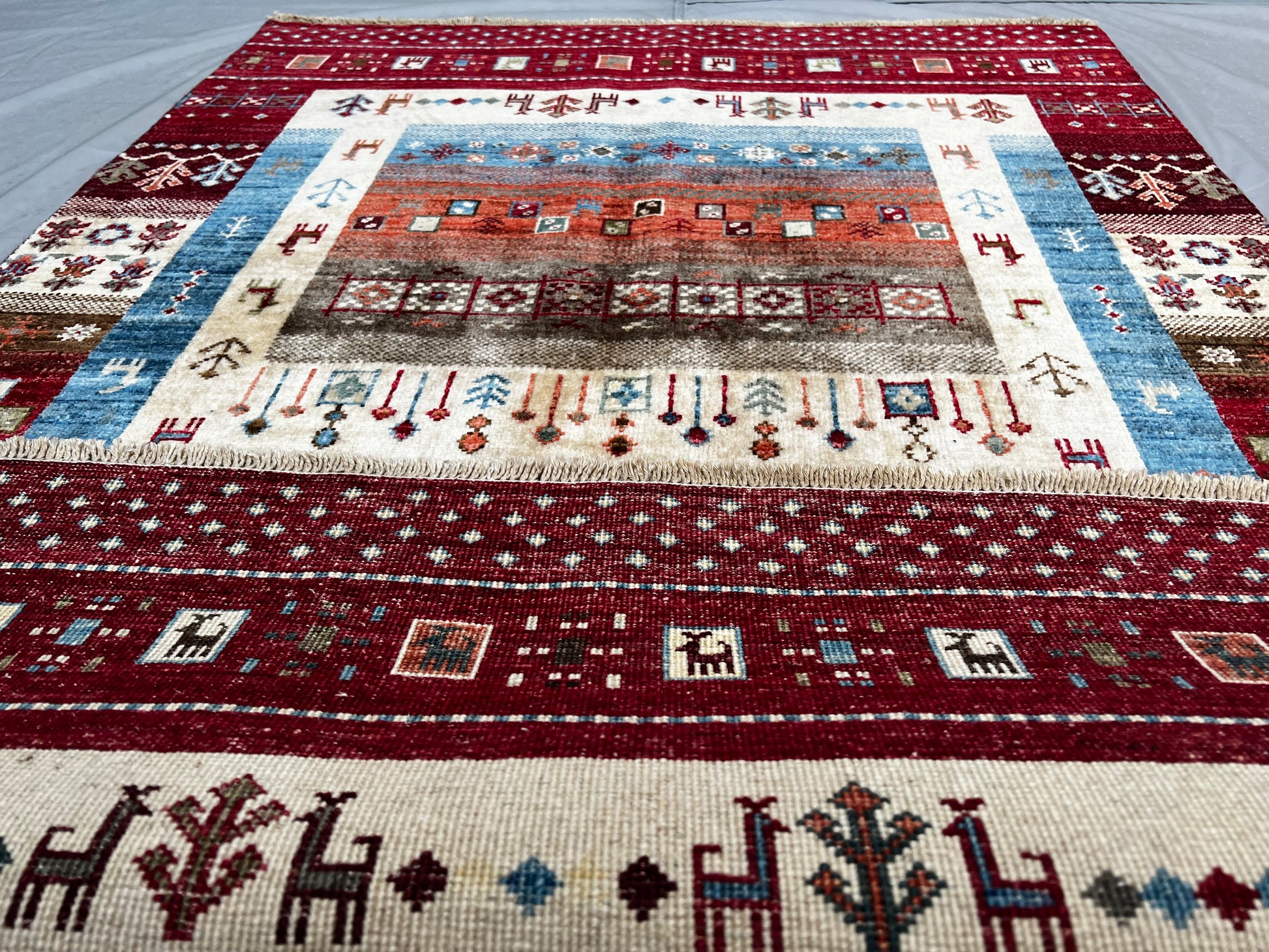 Afghan Hand Knotted/ Knitted Living Room/Dining Room Chob Rang(Shawl Design) Area Rug 4.8ftx3.2ft (CH-M-4.86X3.22-8-N) (Kabul) - Kabul Rugs