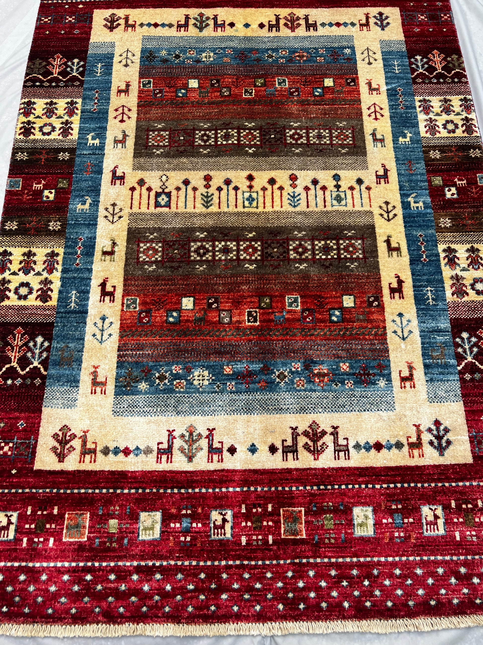 Afghan Hand Knotted/ Knitted Living Room/Dining Room Chob Rang(Shawl Design) Area Rug 4.8ftx3.2ft (CH-M-4.86X3.22-8-N) (Kabul) - Kabul Rugs