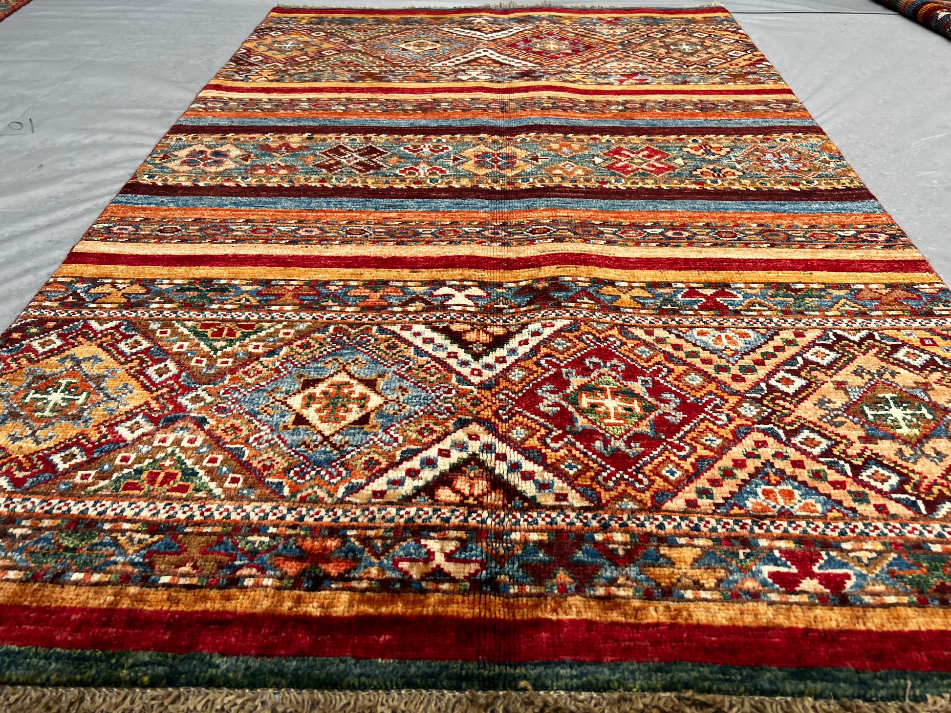 Afghan Hand Knotted/ Knitted Living Room/Dining Room Chob Rang(Shawl Design) Area Rug 4.1ftx2.7ft (CH-M-4.17X2.79-4-N) (Kabul) - Kabul Rugs