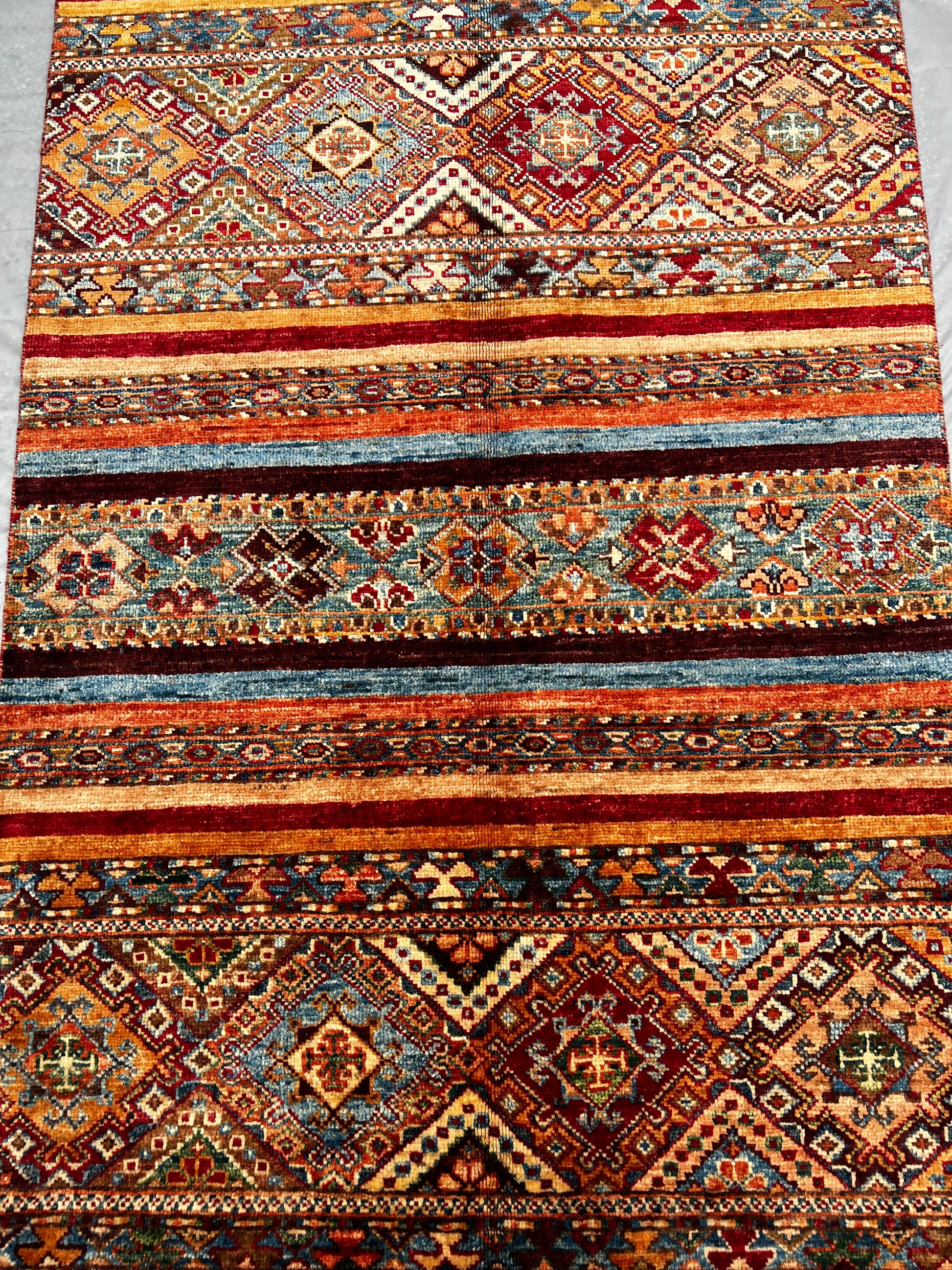 Afghan Hand Knotted/ Knitted Living Room/Dining Room Chob Rang(Shawl Design) Area Rug 4.1ftx2.7ft (CH-M-4.17X2.79-4-N) (Kabul) - Kabul Rugs