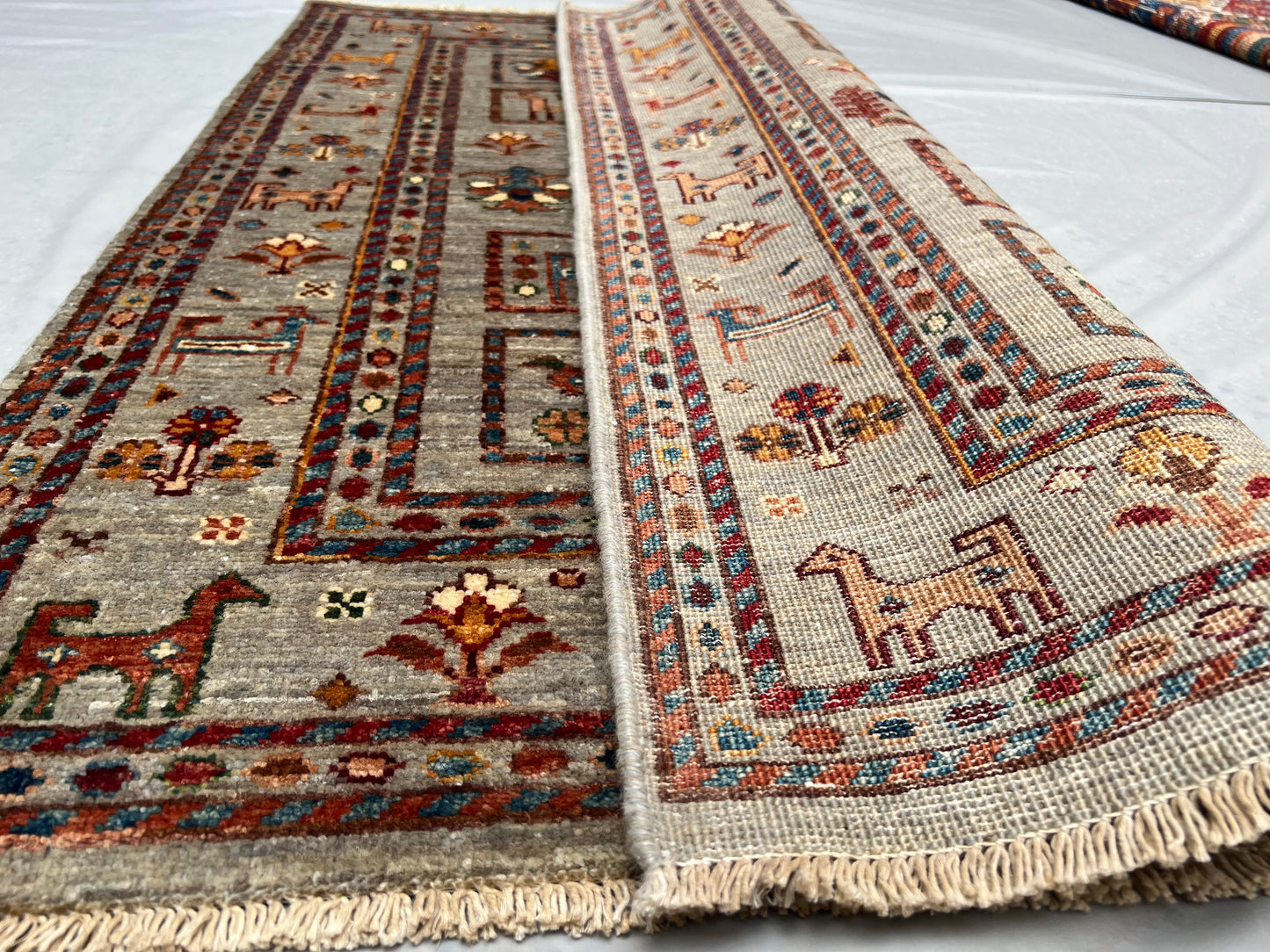 Afghan Hand Knotted/ Knitted Living Room/Dining Room Chob Rang(Shawl Design) Area Rug 4.0ftx2.85ft (CH-M-4X2.8-Y/O/R-3-N) (Kabul) - Kabul Rugs