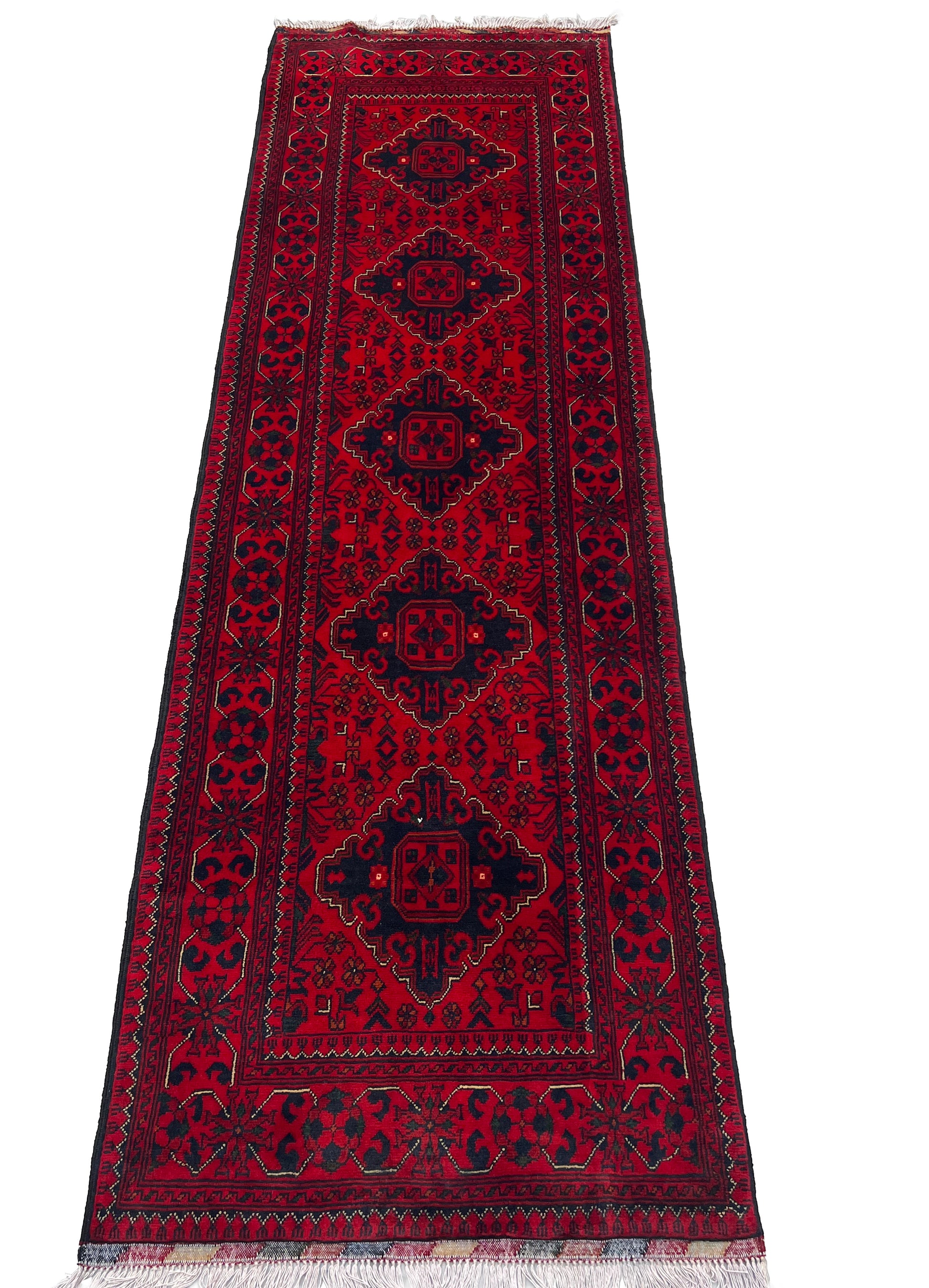 Afghan Hand Knitted/Knotted Hallway Runner Hand Woven Rug Size 9.2ft x 2.6ft (KM-BU-9X2-RU-N)  Khal Muhammadi Bukhara(Andkhoi) - Kabul Rugs