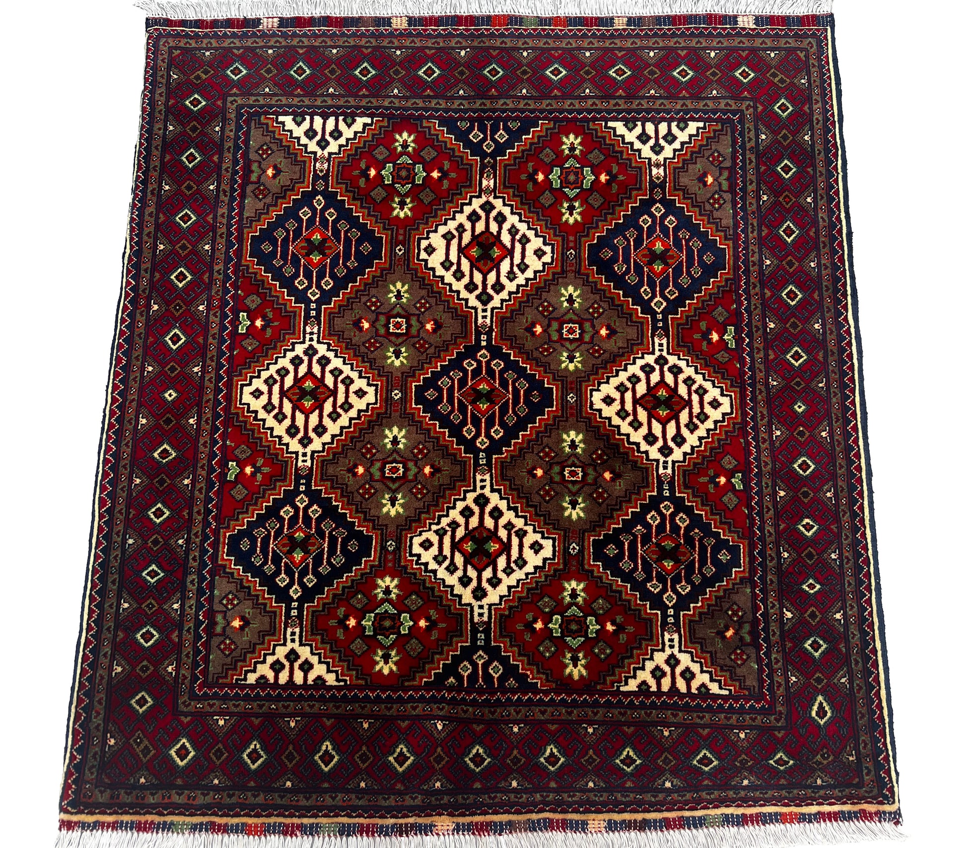 Afghan Hand Knotted/ Knitted Living Room/Dining Room Yousuf Bayi Mernious(Merino) Area Rug 4.4ftx4ft (YB-M-4X6-R/Y/B) (Mazar-e-sharif) - Kabul Rugs