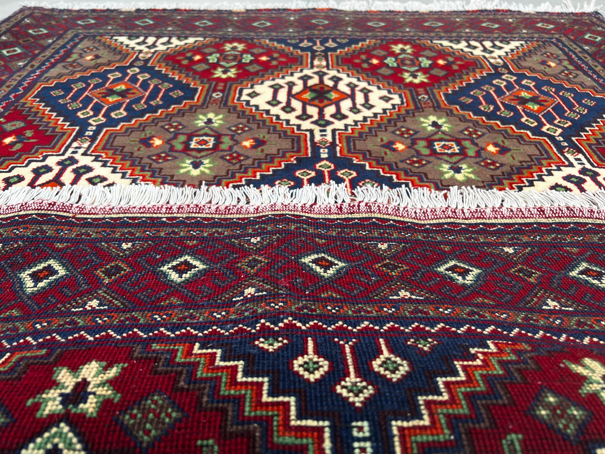 Afghan Hand Knotted/ Knitted Living Room/Dining Room Yousuf Bayi Mernious(Merino) Area Rug 4.4ftx4ft (YB-M-4X6-R/Y/B) (Mazar-e-sharif) - Kabul Rugs