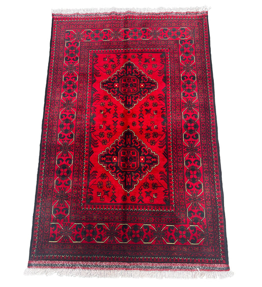 Afghan Hand Knitted/Knotted Living / Dining Room Wool Woven Rug Size 5ft x 3ft or 150 x 99 cm (KM-BU-5X3-R-N) Khal Muhammadi Bukhara Kelasai - Kabul Rugs