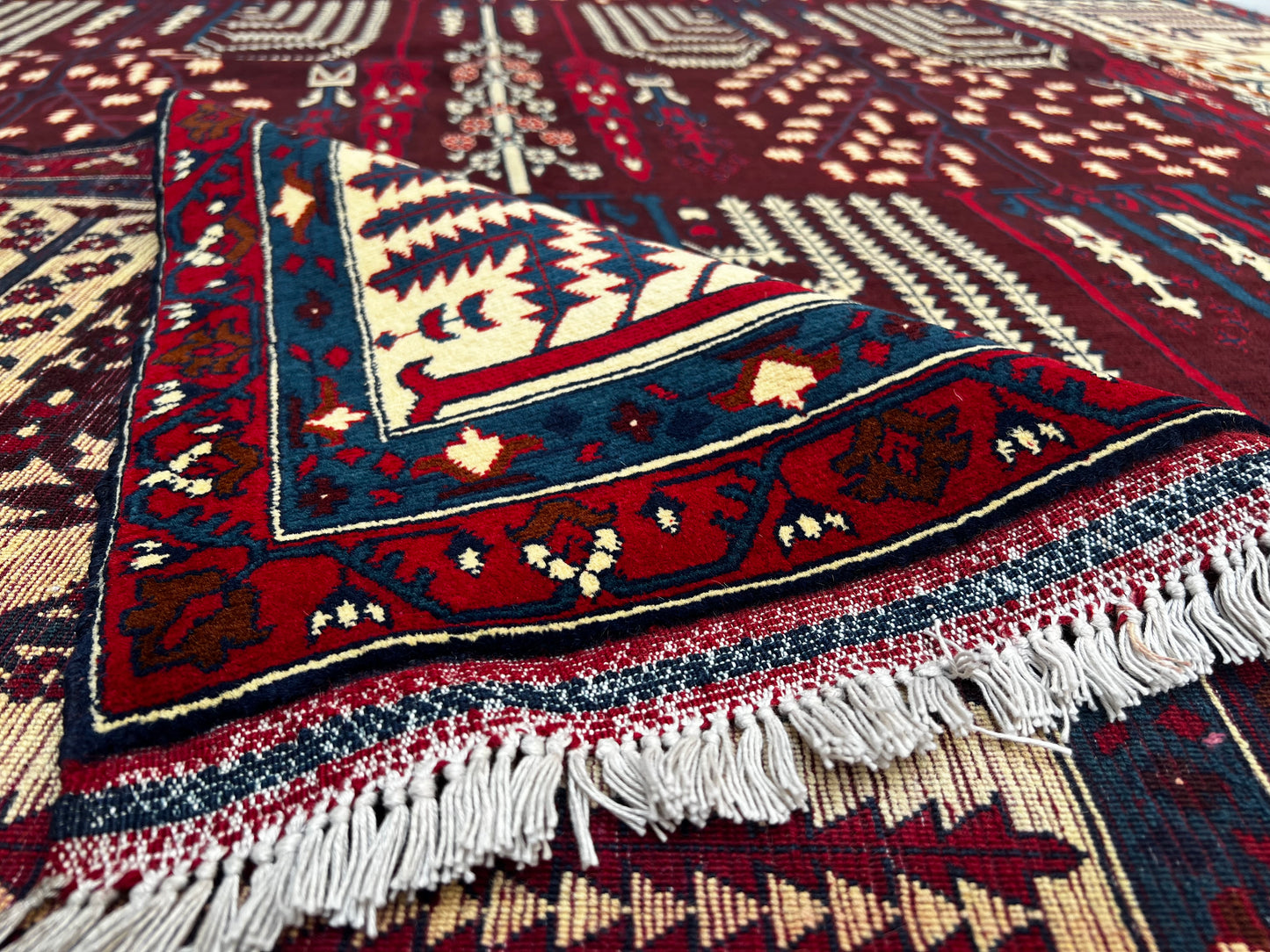Afghan Hand Knitted/Knotted Area Rug Size 9.5ft x6.5ft (BL-AND-9.5X6.5-R/WH-N) Belgic (Belgique)( Andkhoi) - Kabul Rugs