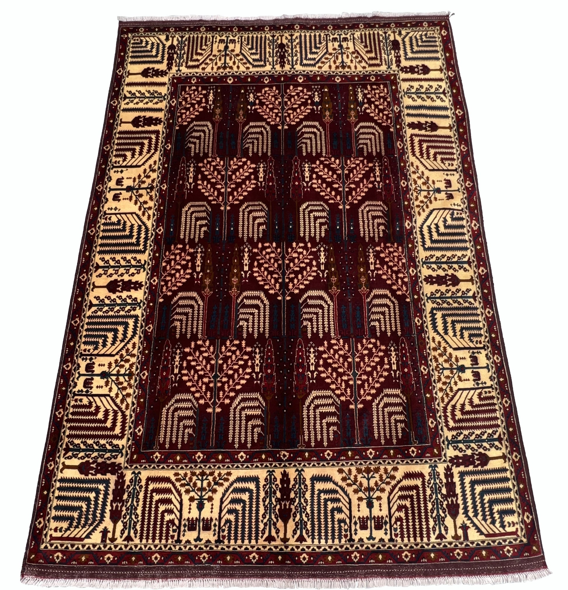 6'4x3'1 feet Afghan rug aqcha hand knotted 196x95 cm - Kelimshop.com