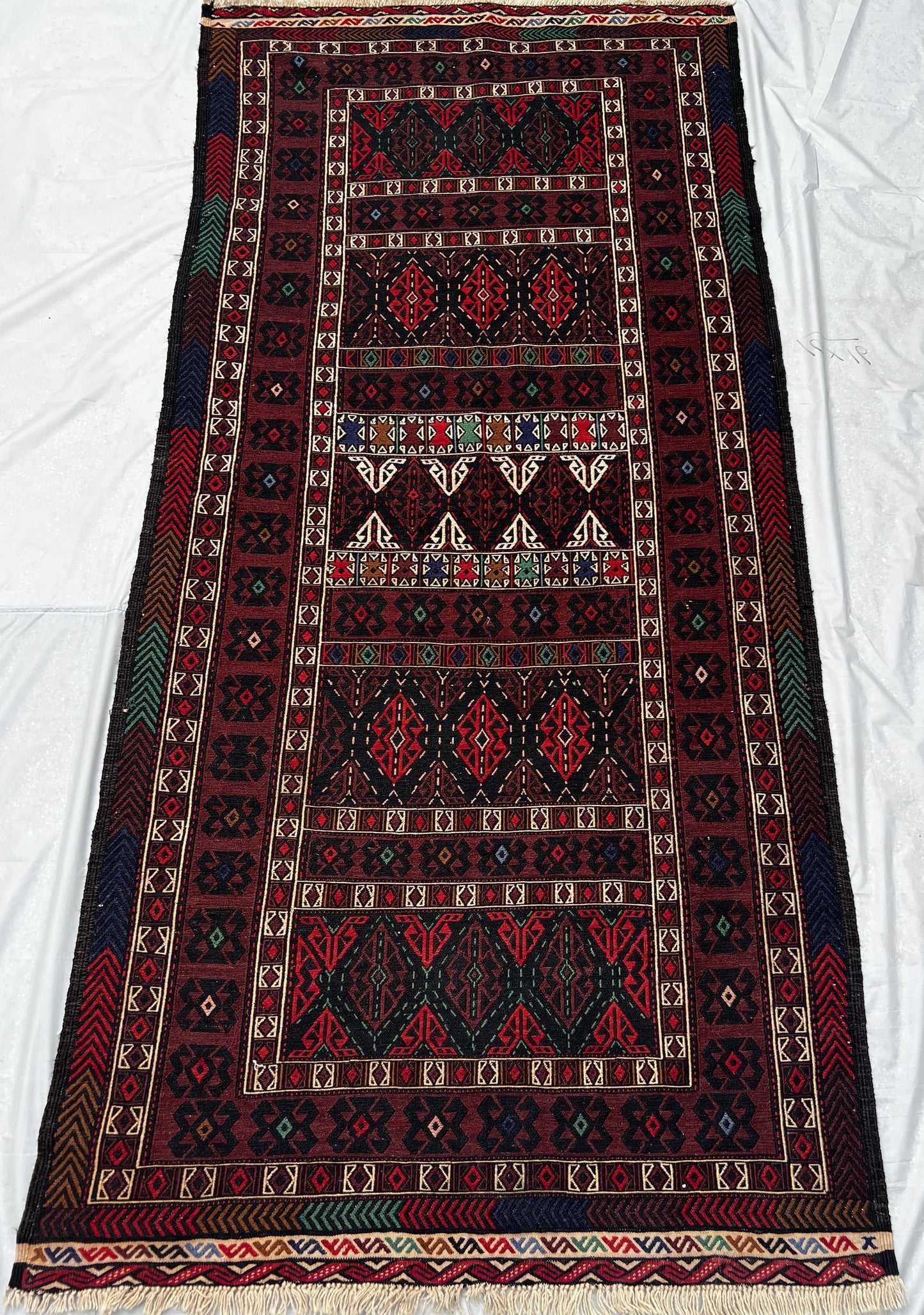 Afghan Hand Knitted/Knotted Living/Dining Room Rug Size 6.4ft x4.13ft (MA-HER-6.43X4.13-R/WH-N) Maliki Kilim (Herat) - Kabul Rugs