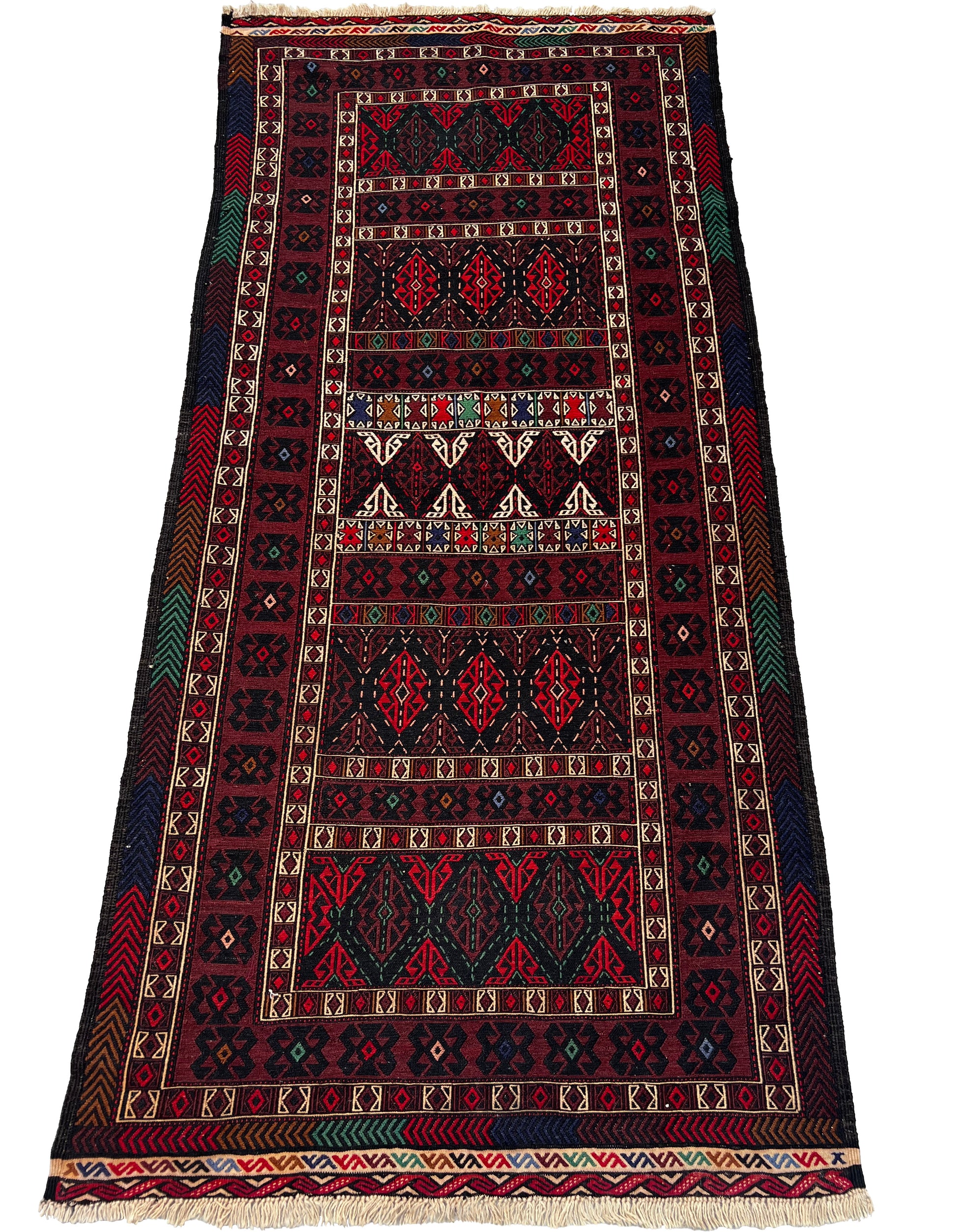 Afghan Hand Knitted/Knotted Living/Dining Room Rug Size 6.4ft x4.13ft (MA-HER-6.43X4.13-R/WH-N) Maliki Kilim (Herat) - Kabul Rugs